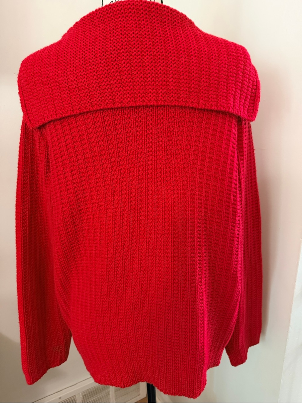 Christopher & Banks XL Red Cable Knit Full Zip Cotton Cardigan Sweater Fisherman - Picture 7 of 9